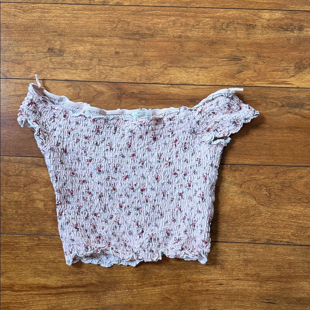 Garage Pink Floral Smocked Blouse y2k